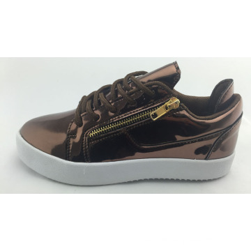 Brown Middle Cut Fashion Casual Skate Schuhe für Frauen, Spiegel PU